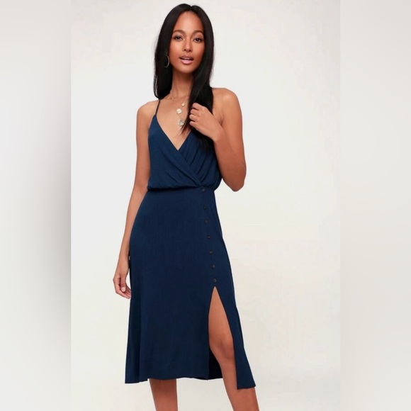 Lulus Dresses & Skirts - Lulus x Lush - Palm tree breeze navy blue ribbed midi